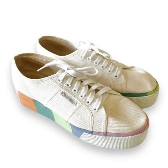 Superga Pastel Colorblock Platform Sneakers Canvas Women’s Size 39.5‎ EU 8.5 Uni - Picture 12 of 12